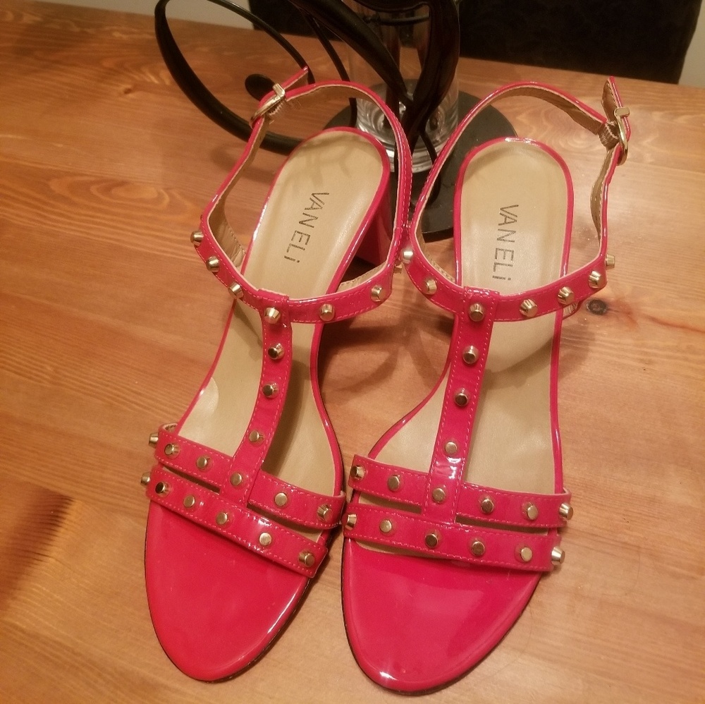 Van Eli red lacquer studded sandal